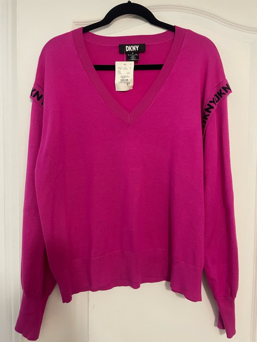 DKNY Women's V-Neck Sweater in Bright Fuchsia